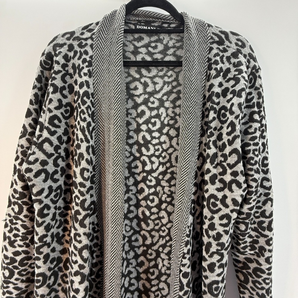 Domani Women Animal Print Long Open Front Cardigan Sweater Gray 3X Duster - Picture 2 of 10